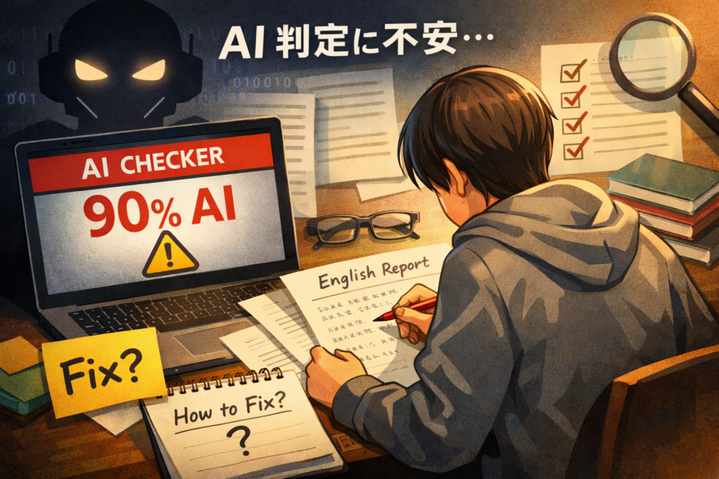 AIチェッカーで90%と出た英語レポート、直すべき？短時間でできる安全策